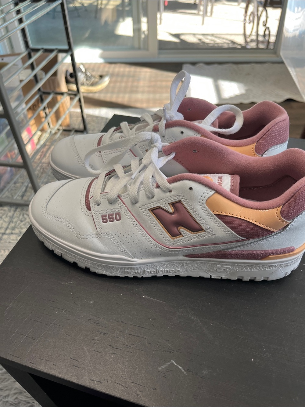 New Balance Women's White Pink Peach 550 Retro Sneakers